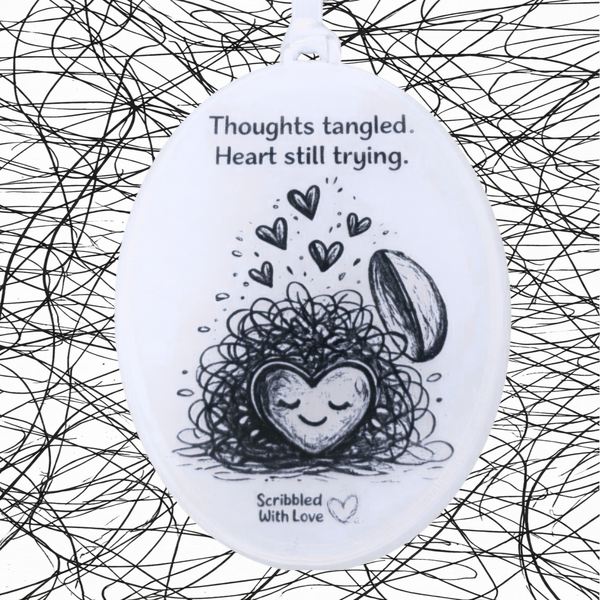 Thoughts Tangled Heart Still Trying – Scribbled with Love Oval Plaque - Image 2