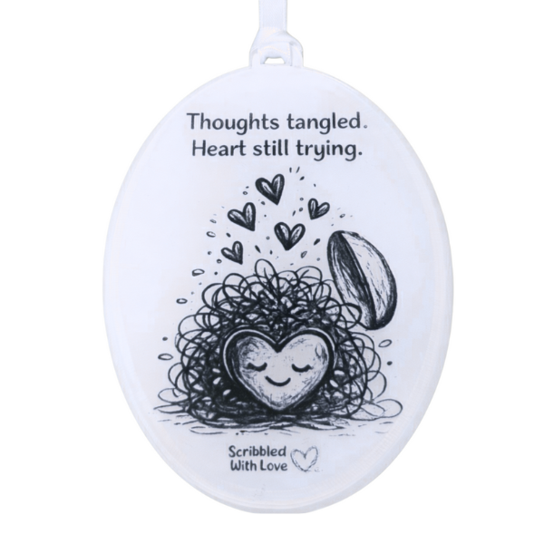 Thoughts Tangled Heart Still Trying – Scribbled with Love Oval Plaque - Image 3