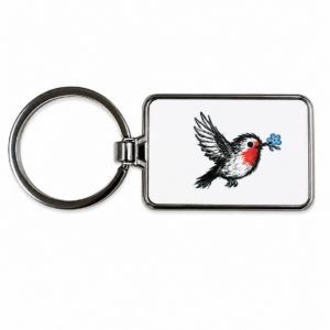Robin keyring featuring a forget-me-not flower from the Little Hellos Collection by Scribbled with Love.