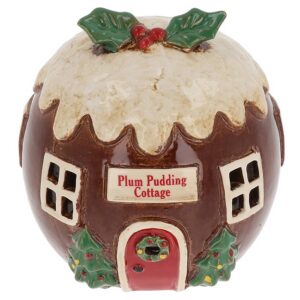 Village Pottery Xmas Plum Pudding Cottage Tealight