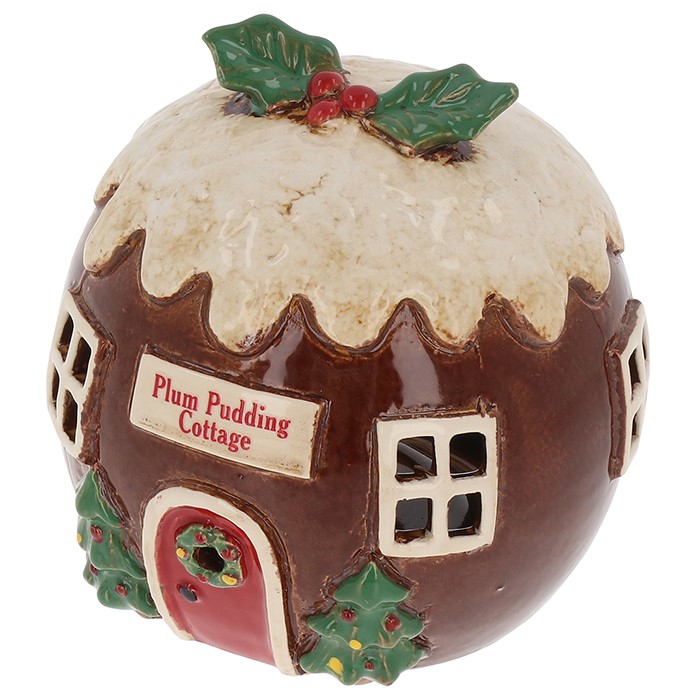 Village Pottery Xmas Plum Pudding Cottage Tealight - Image 3