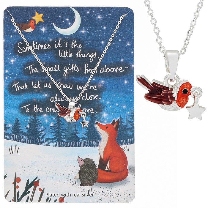 Fox Under The Moon Silver Plated Necklace Robin
