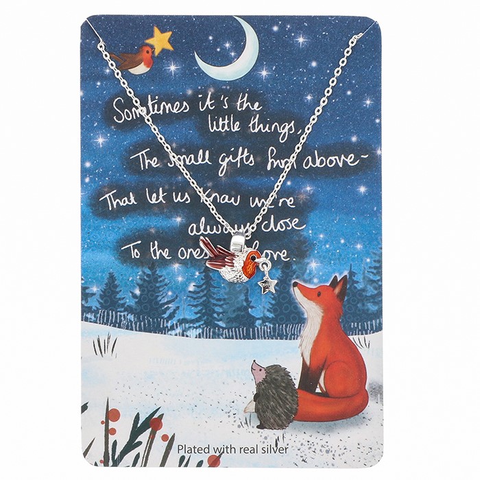 Fox Under The Moon Silver Plated Necklace Robin - Image 2