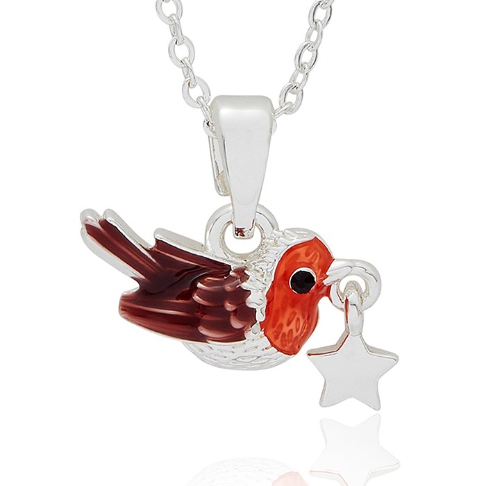 Fox Under The Moon Silver Plated Necklace Robin - Image 3
