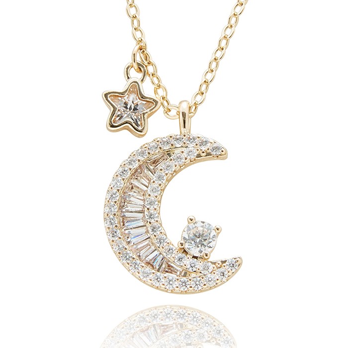 Celestial Baguette Moon Gold Plated Necklace