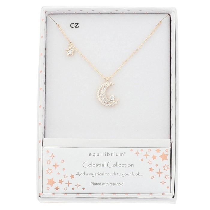 Celestial Baguette Moon Gold Plated Necklace - Image 2