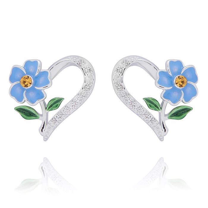 Forget Me Not Dainty Heart Silver Plated Earrings