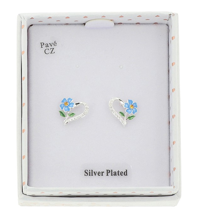 Forget Me Not Dainty Heart Silver Plated Earrings - Image 2