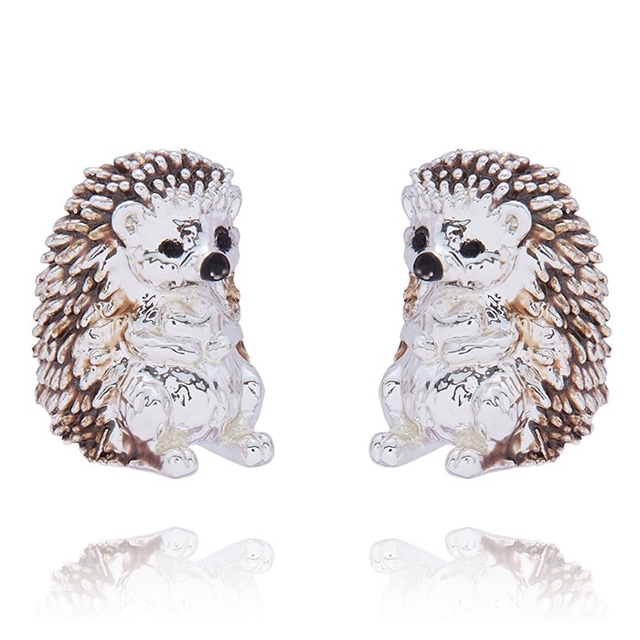 Girls Cute Little Hedgehog Silver Plated Earrings